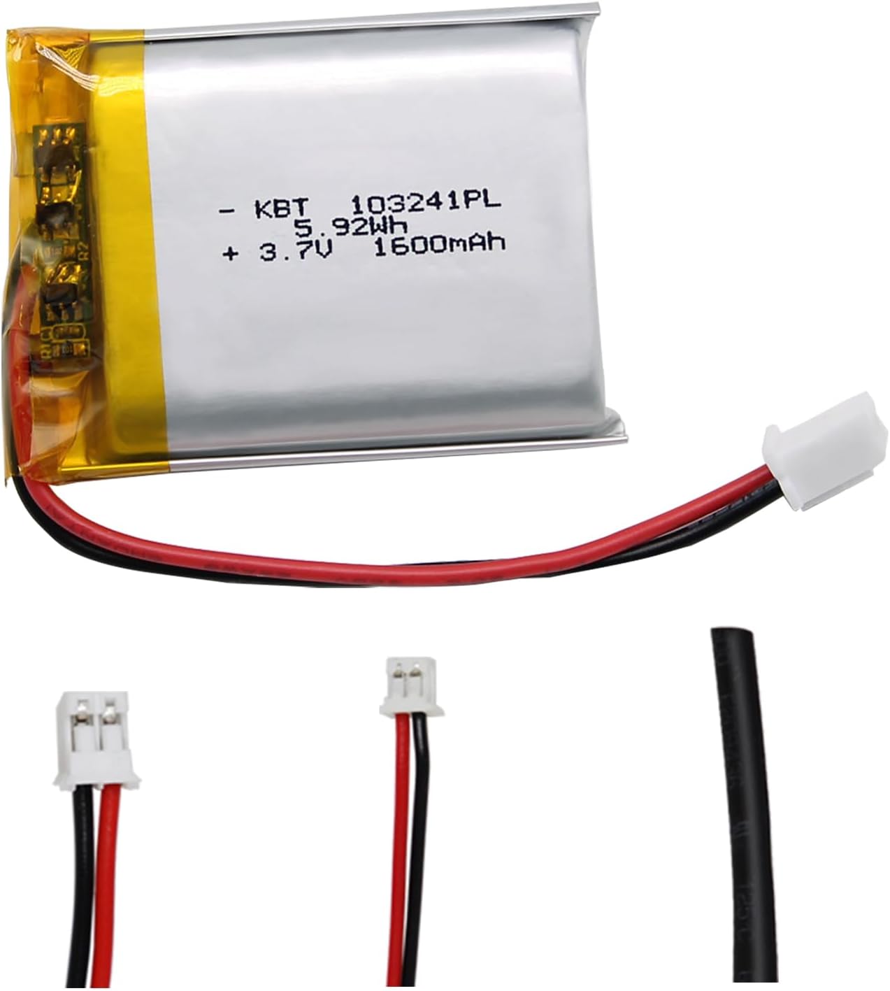 KBT 3.7V 1600mAh Li-Polymer Battery: 103241 Rechargeable Li-ion Batteries Replacement with 2.54 JST Connector for Headlamp, Ar duino NodeMCU ESP32 Development Board Raspberry Pi UPS Board