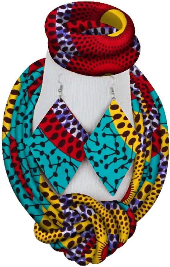 African Jewelry Set Ankara Print Necklaces with Matching Earrings for Women