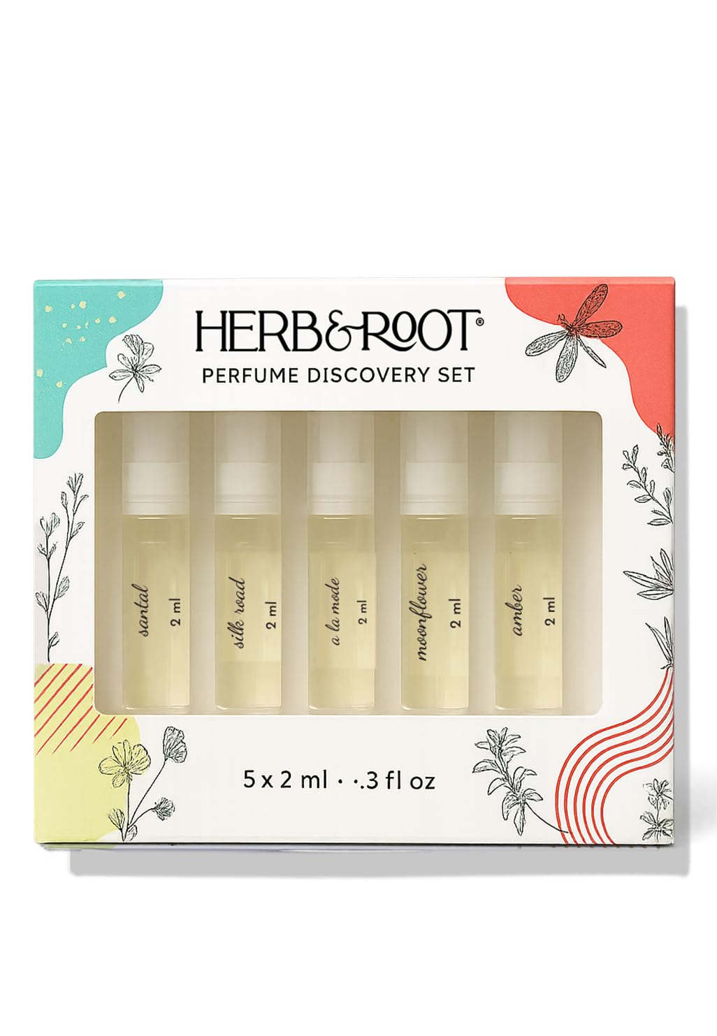 Herb & Root Perfume Discovery Set of 5 Clean Fragrance Perfume Sprays, Gender Neutral | 5 perfume samples | paraben free, non-toxic