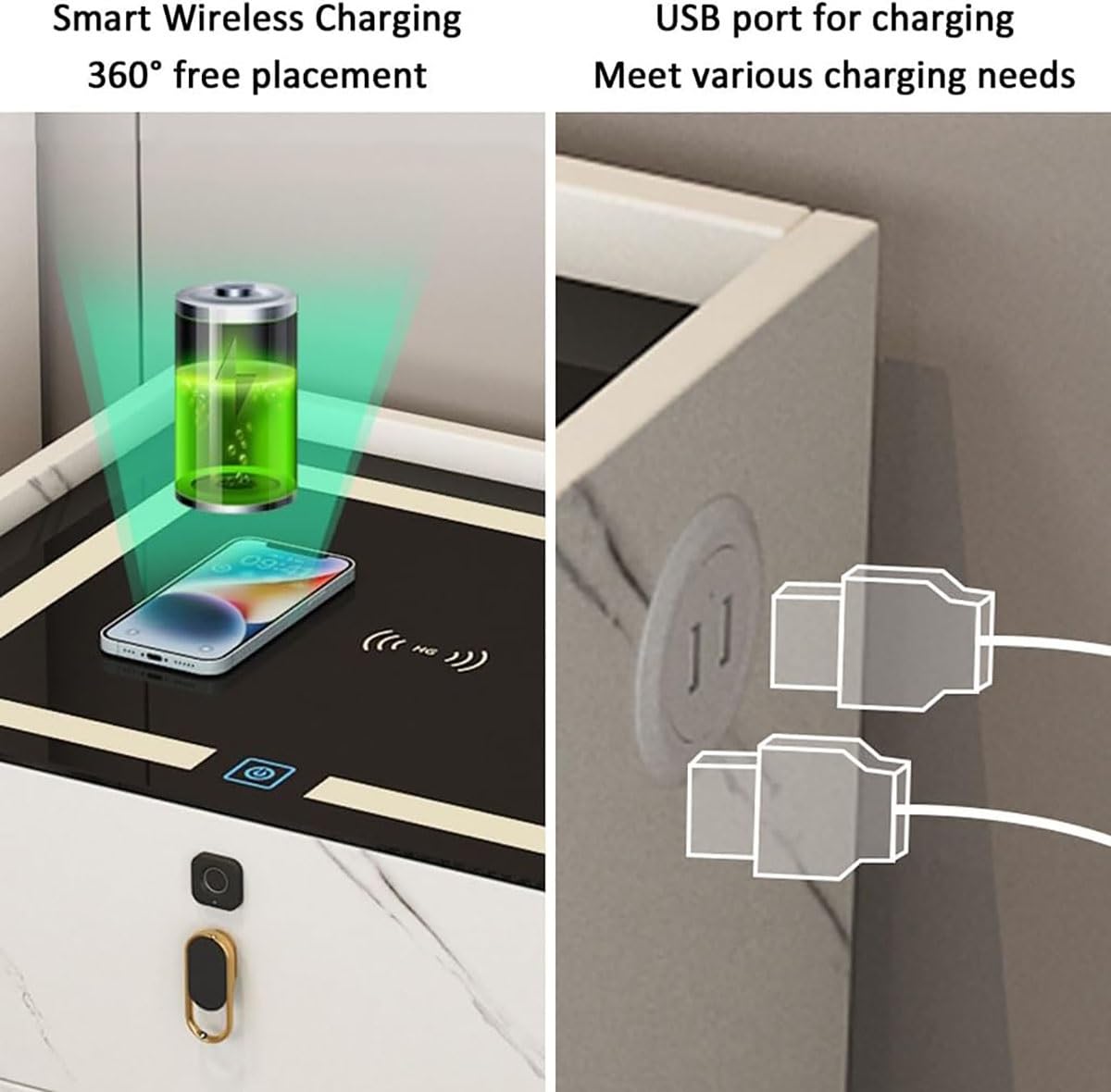 Pamapic Comodino con LED, Comodino Mobile con Cassetto, Portariviste e Ripiano Aperto, Tavolino Regolabile per Camera da Letto, Soggiorno, Ufficio, Bianco