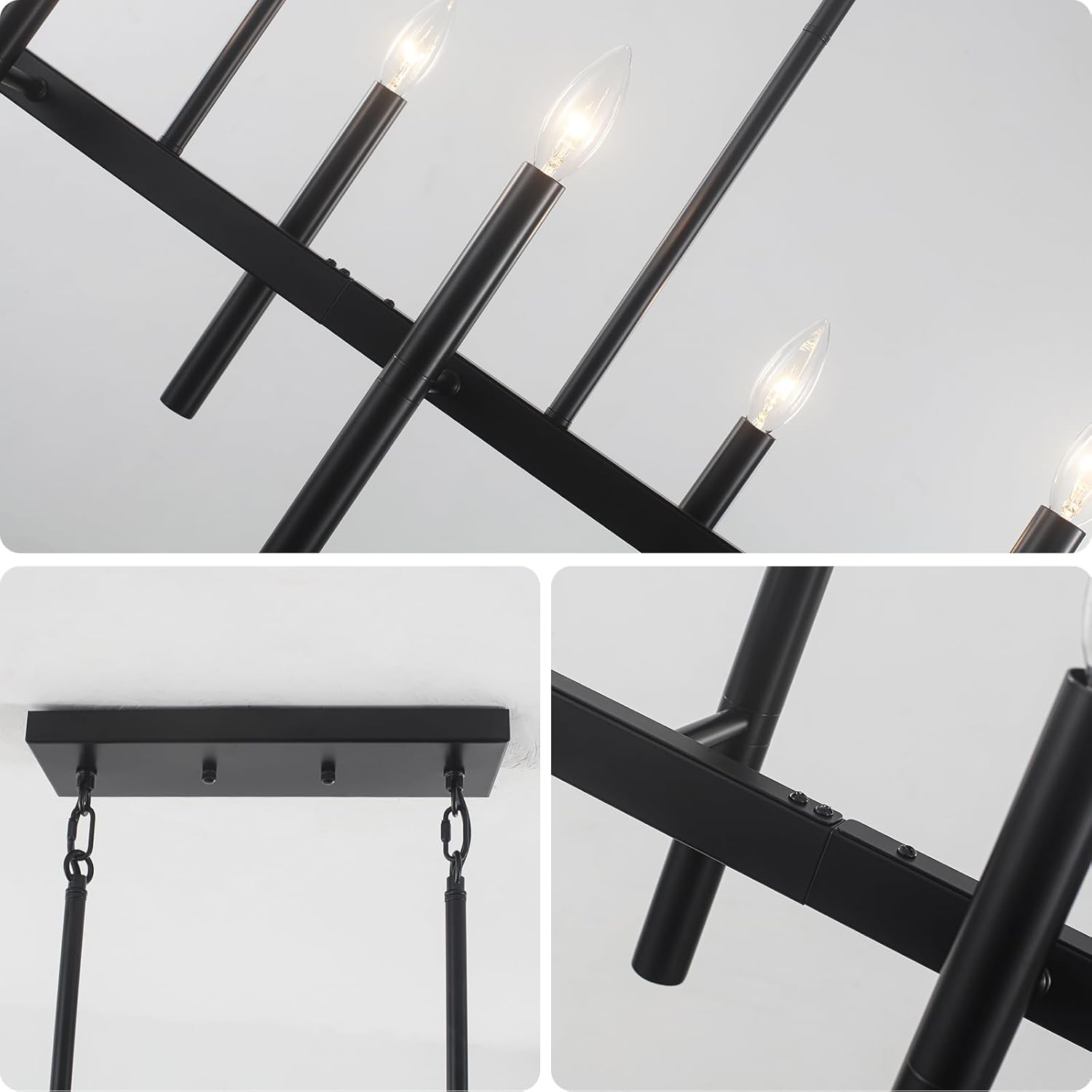 Kitchen Island Lighting 6 Lights 31.89" L Black Chandeliers for Dining Room Light Fixture Linear Chandeliers Over Table Rectangle Farmhouse Pendant Lighting Fixtures Hanging for Living Room Entryway