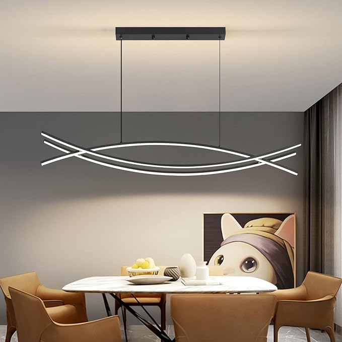 Mikeru Mikeru Verstelbare hanglamp, 120 cm, moderne kleur, led, plafondlamp 3000/4500/6000 K, hanglamp 10% tot 100% zwarte led voor eetkamer