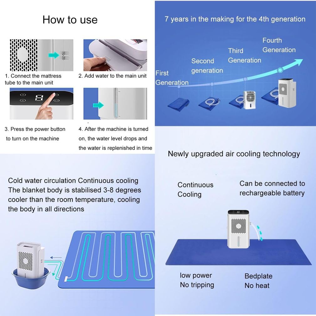 Colchón refrigerante por Agua con Pantalla LCD, Sistema silencioso para Cama Individual/Doble, Ideal para Verano y Personas calurosas, con Bomba de Agua portátil,Double Bed