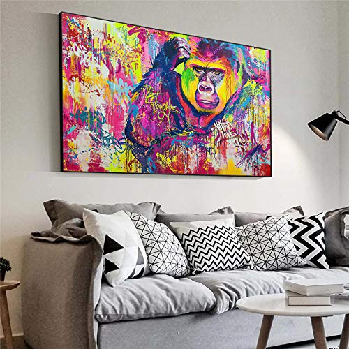 Affiche singe graffiti art colore pour transformer l'ambiance de votre salon contemporain