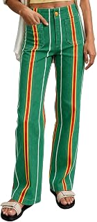 Tankaneo Women's High Waisted Striped Jeans Stretchy Cotton Denim Pants | Wide Leg, Trendy, Straight Leg, Y2K, Color Block, Casual