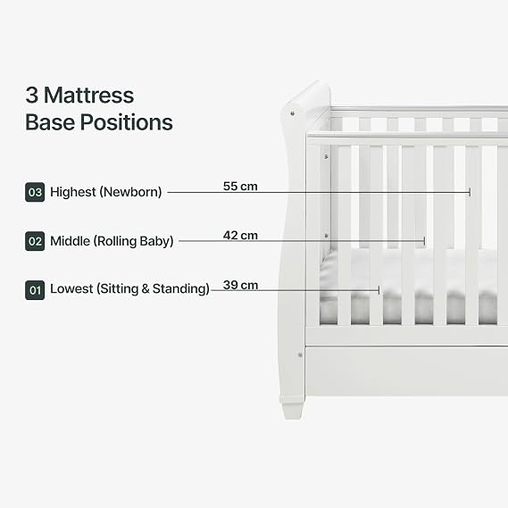 Babymore Eva Sleigh Baby & toddler Cot Bed - Convertible Cot with Drawer