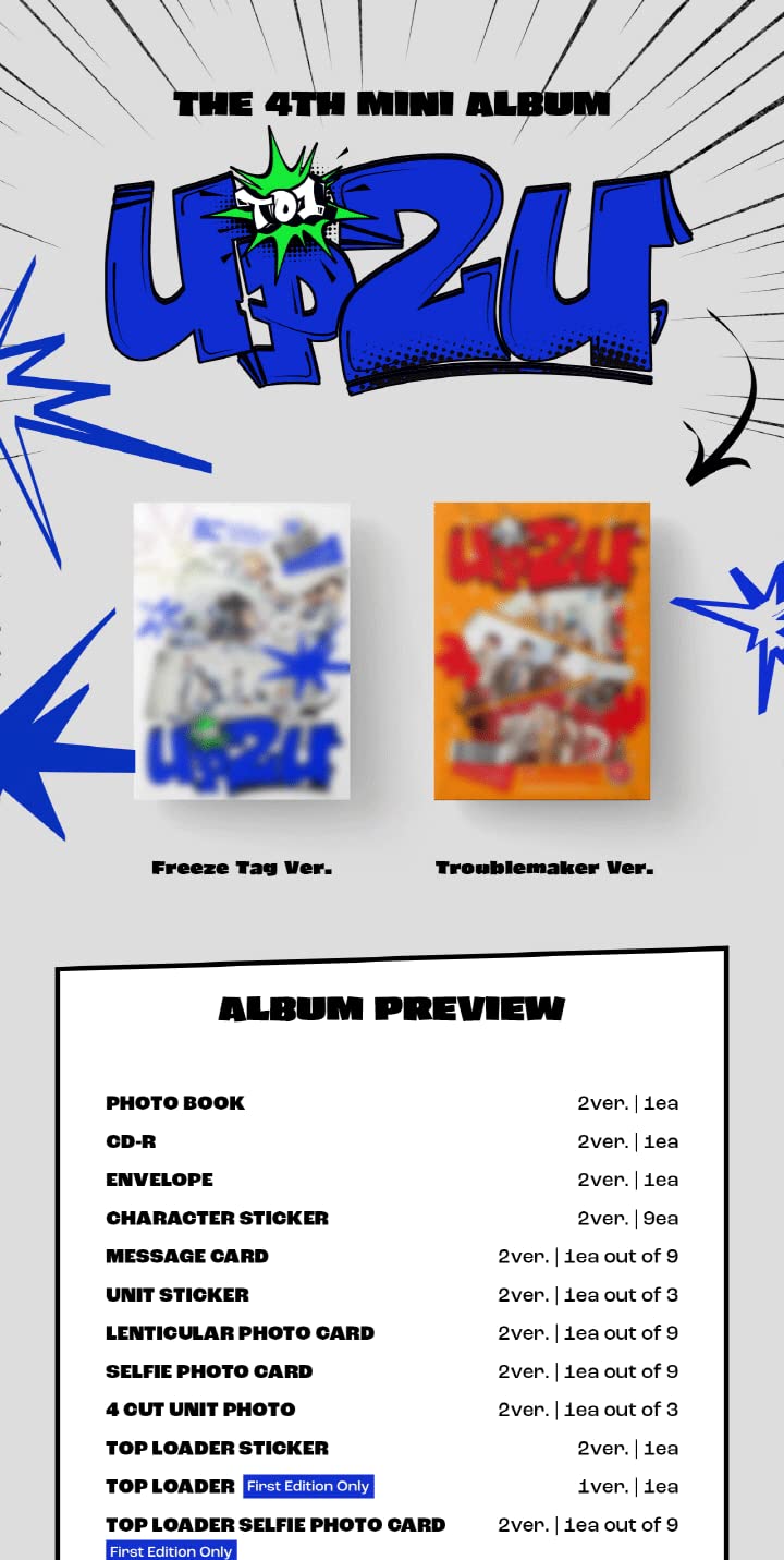TO1 UP2U 4th MIni Album Contents+CD + Photobook+Sticker+Message Card+Lenticular Card+Selfie+POB + Tracking (zestaw (Freeze Tag + Troublemaker))