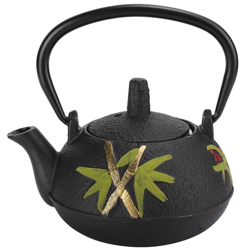 HEEPDD Teiera Decorativa da Cerimonia Bollitore da tè in Ghisa Ferro Non Rivestito 0,3 L Stile Giapponese, Motivo con Fiori di Pruno in Bambù, Piccola Teiera Ornamentale per Decorazioni per la Casa da