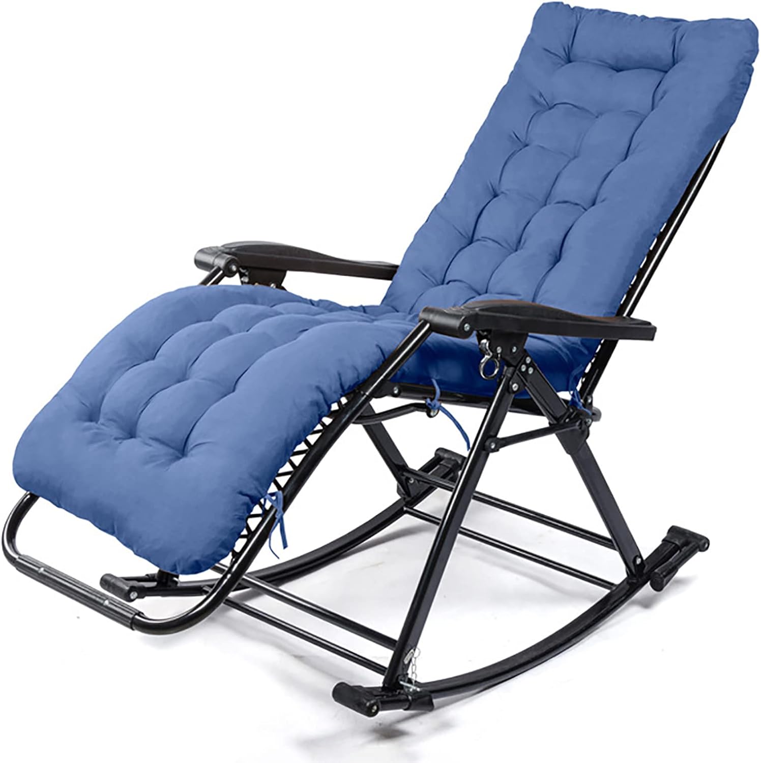 Rocking Outdoor Lounger Chair Chaise Lounge Zero Gravity Rocker,Portable Folding Zero Gravity Rocking Camping Chair with Removable Cushion Reclining Lounge Chair for Patio Garden Lawn Blue