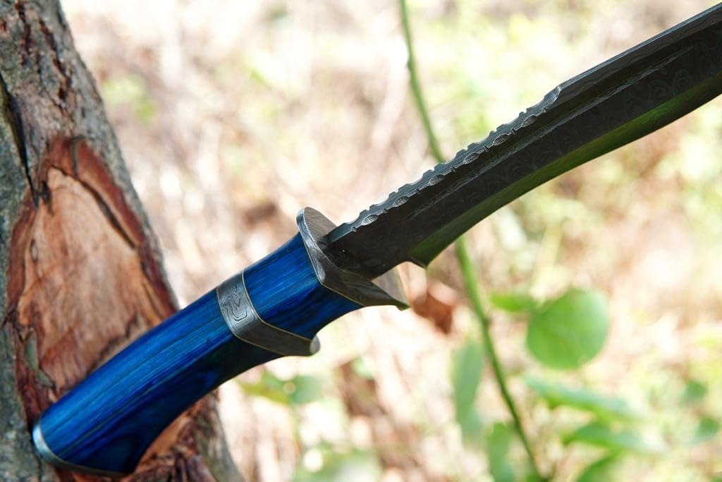 Nooraki - BK04 Damascus Bowie Knife with Sheath | Hand Made Hunting Knife - Fixed Blade Long Bowie Knives - Ideal for Survival,Chopping, Camping, Outdoor Gift for Men |Tactical Knife Wood Handle