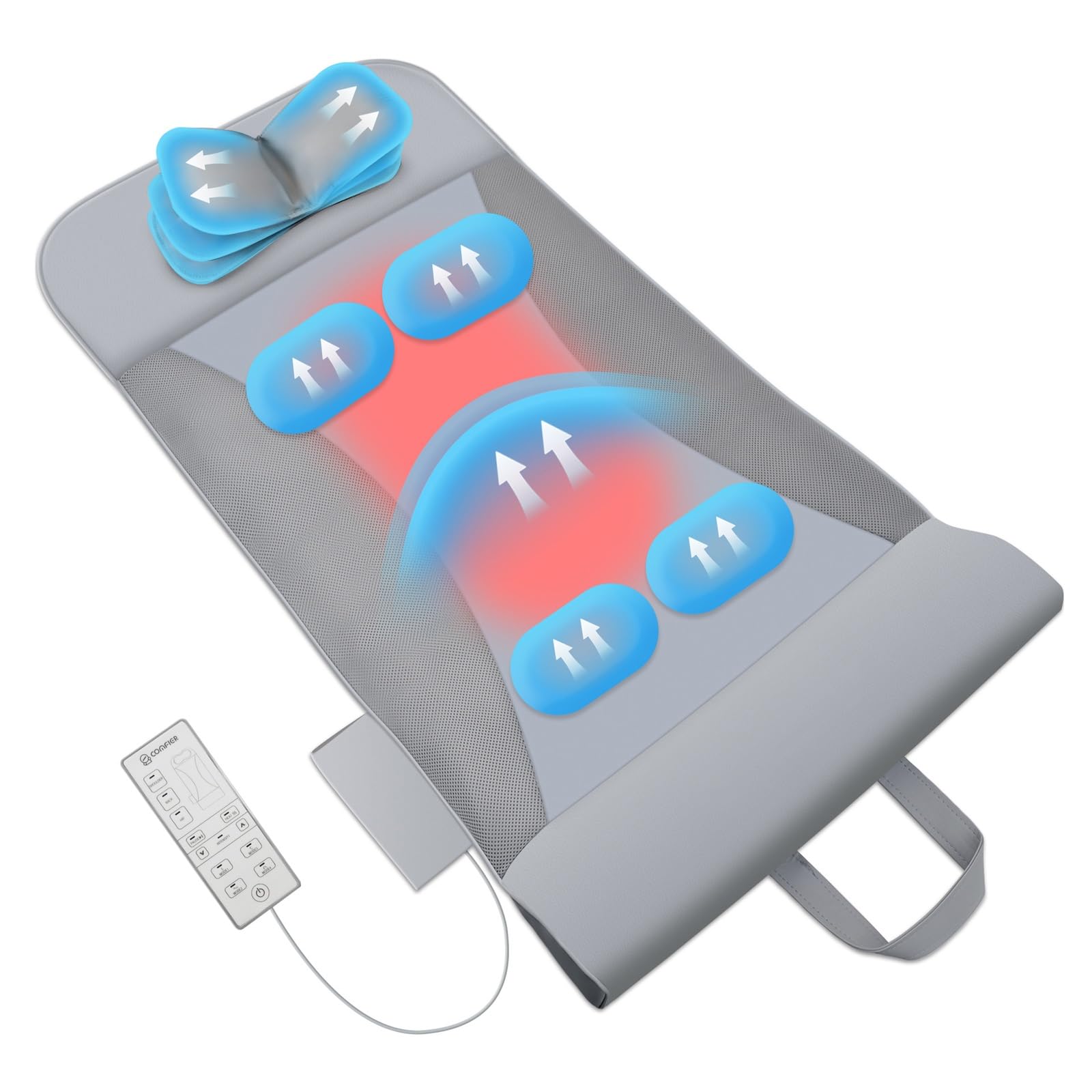Tapis Massage Dos Trois Niveaux D'intensité Quatre Modes Chaleur Constante Tapis Massage Dos Électrique Pliable pour Un Rangement Facile Convient aux Chaises, Canapés