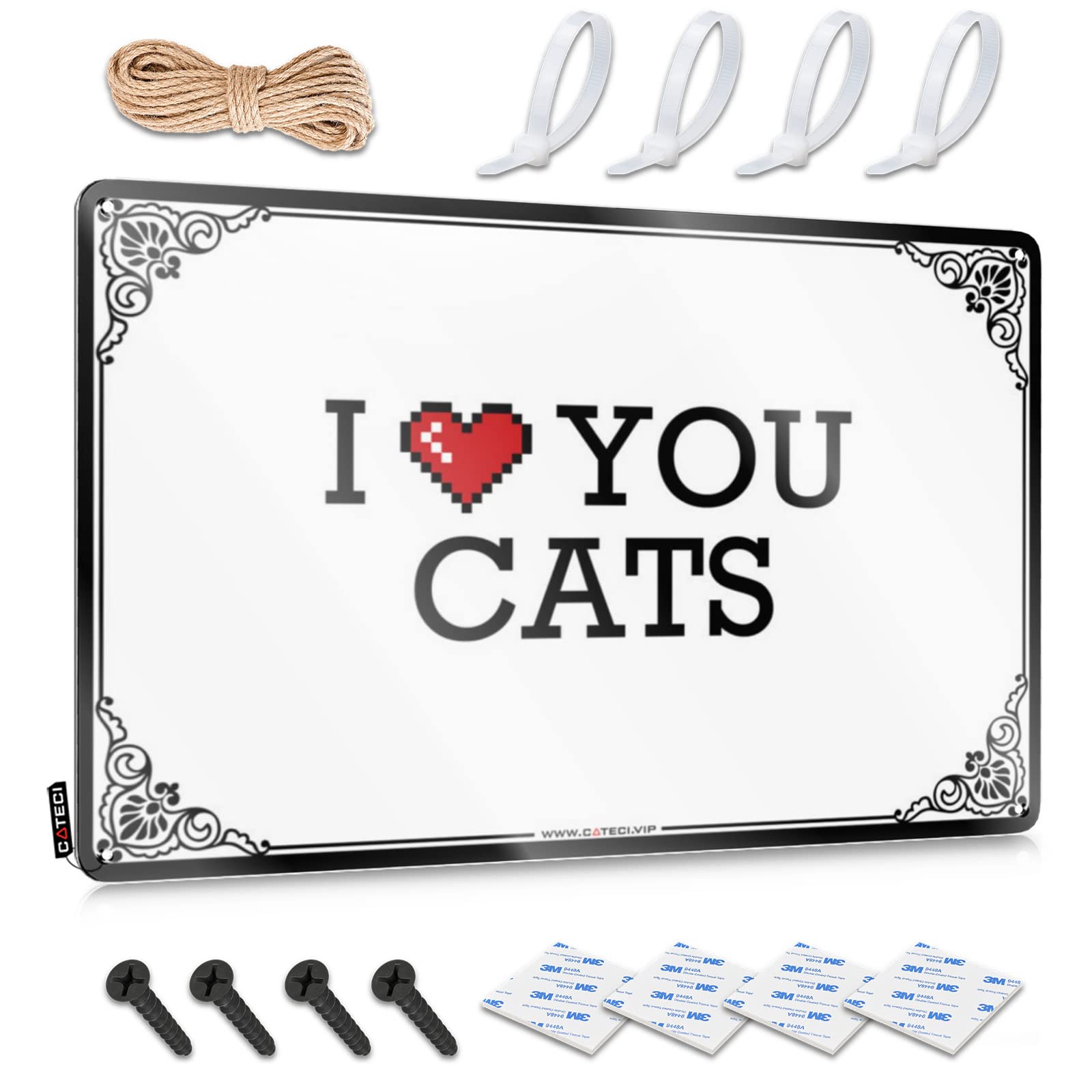 I Love You Cats Teen Room Decor Terrace Hanging | Hippie Plaque Sweet Vintage Metal Wall Decor(30X40CM)