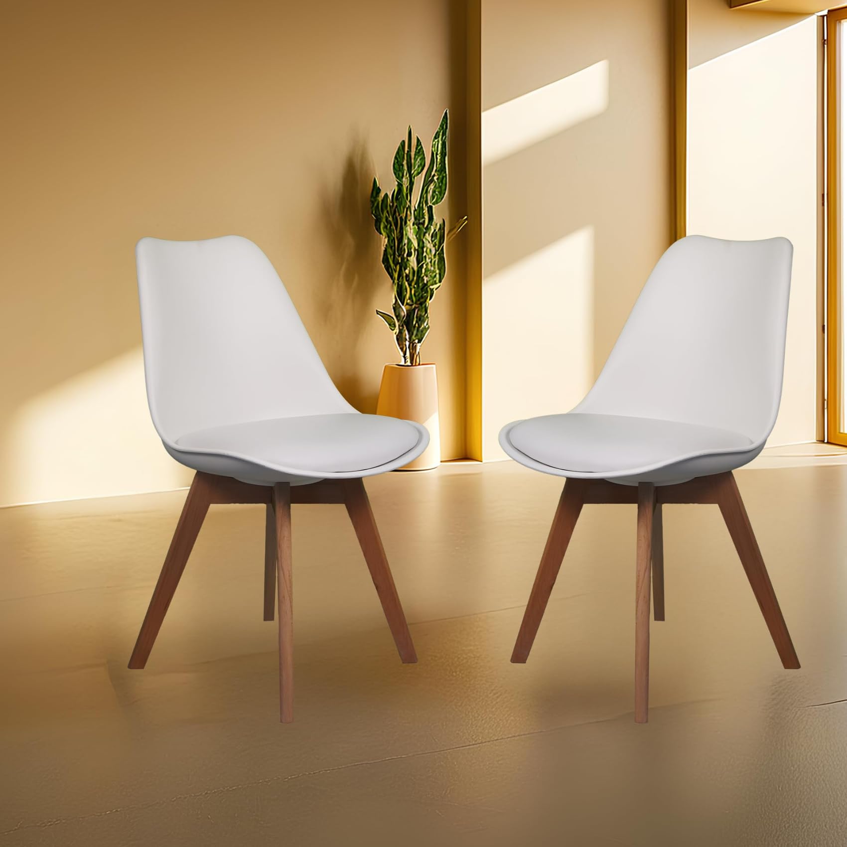DIYA Smart Wooden Leg Chair | Modern Plastic Seat Chair for Café, Dining & Office | Cushioned Comfort, 1-Year Warranty – Pack of 2 (White)-image-18