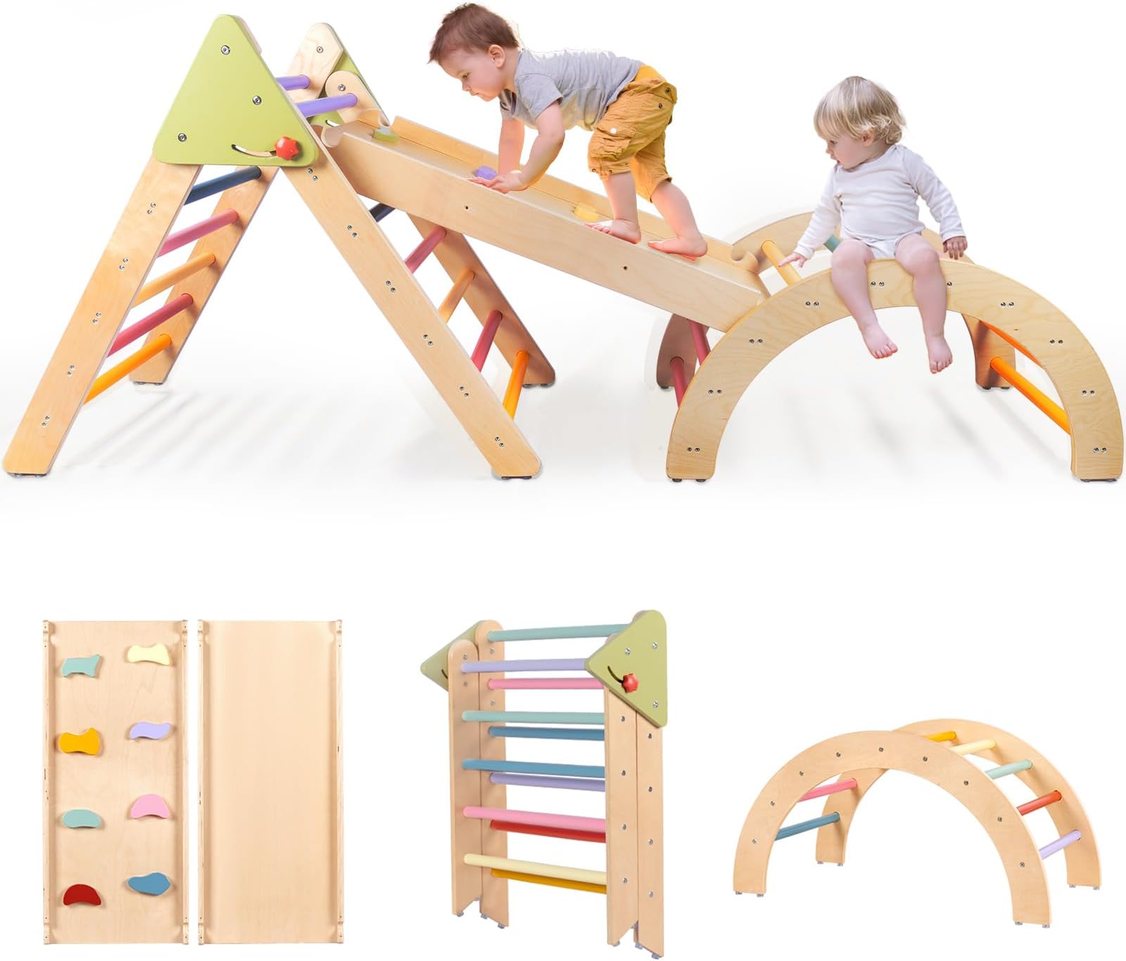 LOL-FUN Foldable Pikler Triangle Climbing Toy with Slide for Toddlers 1-3