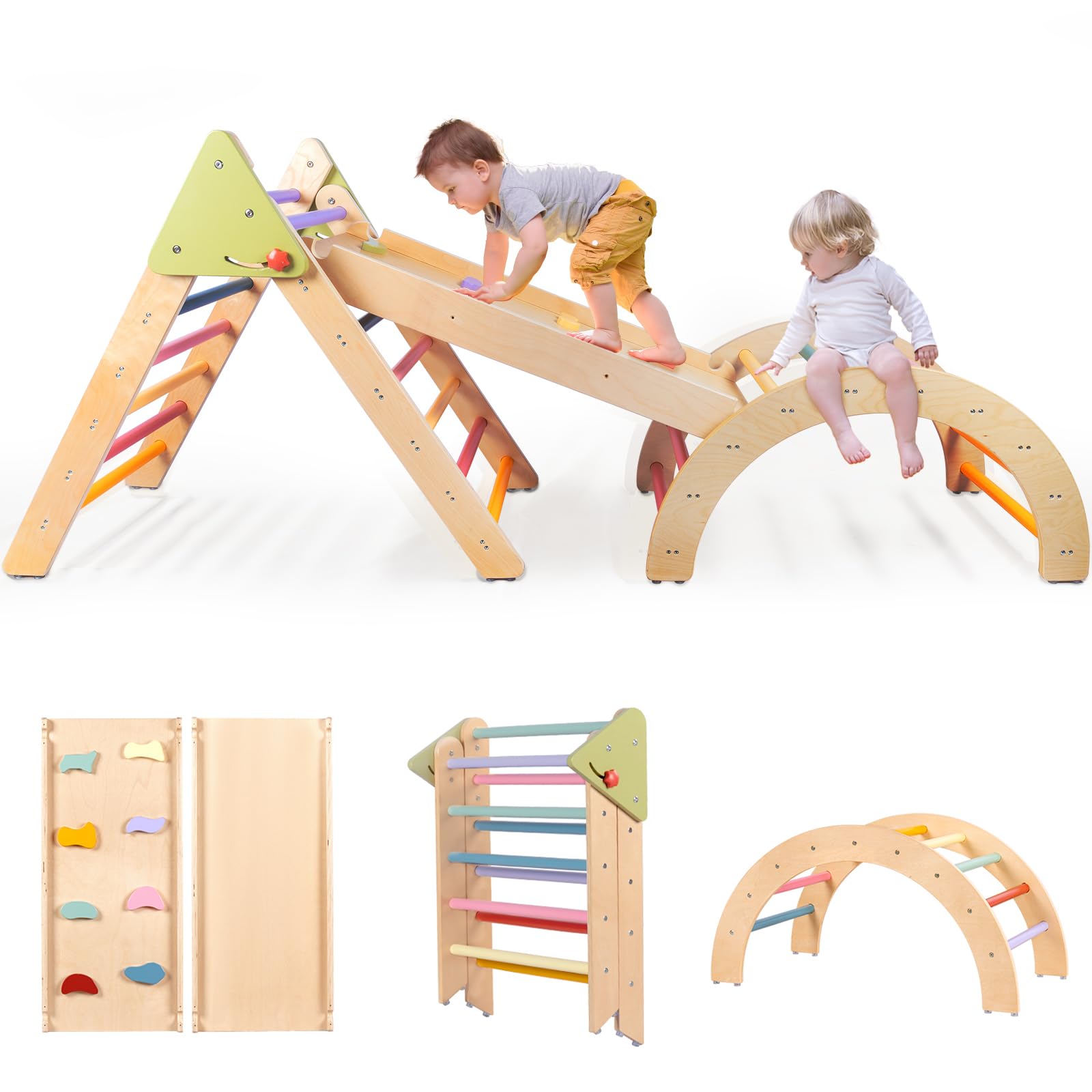 LOL-FUN Foldable Pikler Triangle Climbing Toy with Slide