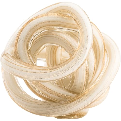 Torre & Tagus Orbit Hand Blown Glass Infinity Knot Sculpture - 3 Inch Glass Art White & Gold Knot Decor Ball for Home Decor, Small Centerpiece Table Decoration for Home Interior (White Gold Flakes)