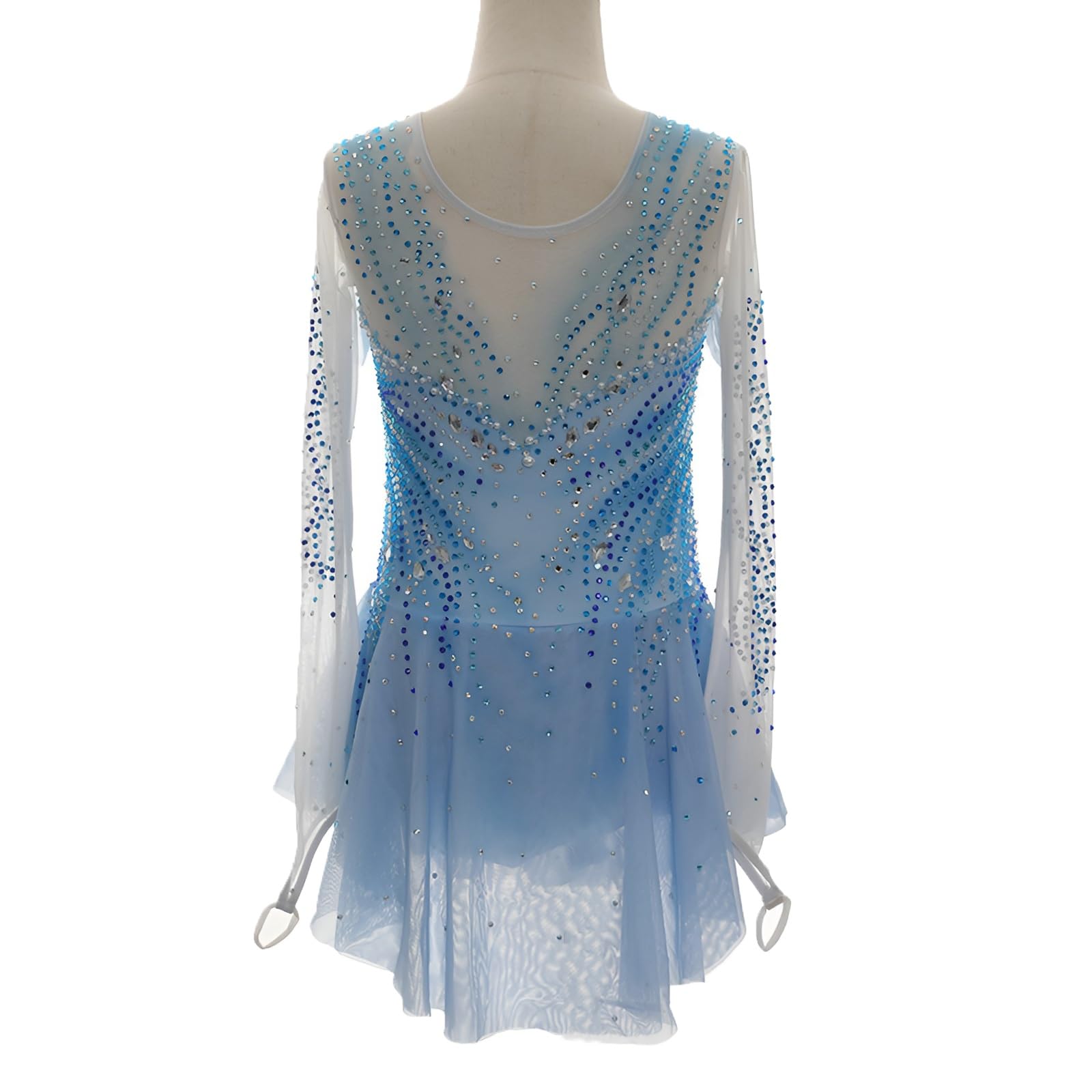 Girls' Long Sleeve Figure Skating Dress with Rhinestones, Women's Handmade Ice Skating Dress for Competition(XL)