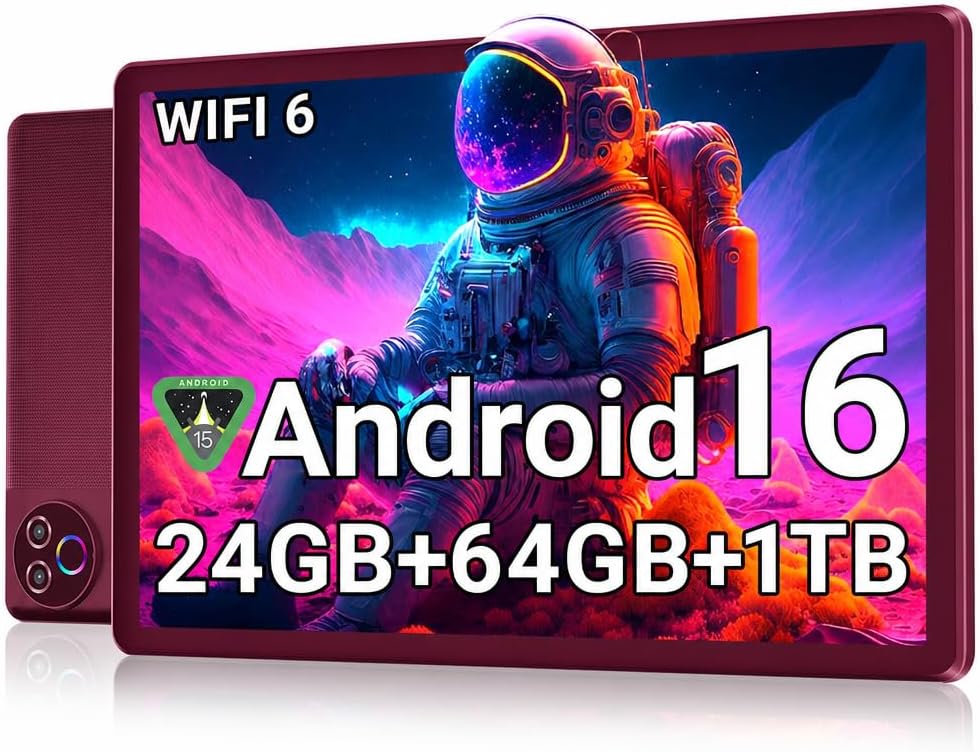 Android 16 Tablet 10 Inch, 24GB RAM 64GB ROM 1TB,HD IPS,Fast WiFi 6, BT 5.4
