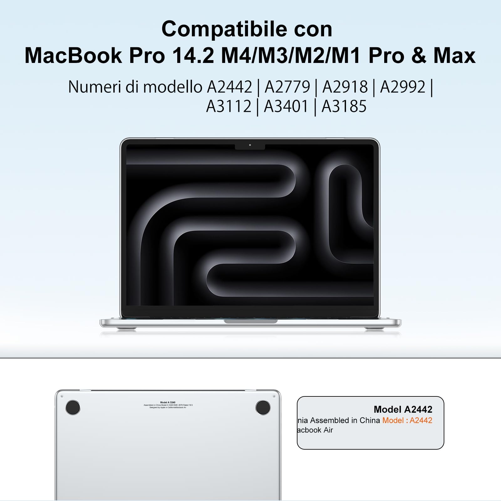 NPUOLS Custodia per 2024-2021 MacBook Pro 14 Pollici M4 M3 M2 M1 Pro Max A3112 A3401 A3185 A2918 A2992 A2779 A2442, 14,2" Cristallo Anti-ingiallimento Rigide Cover e Sottile TPU UE Tastiera Cover