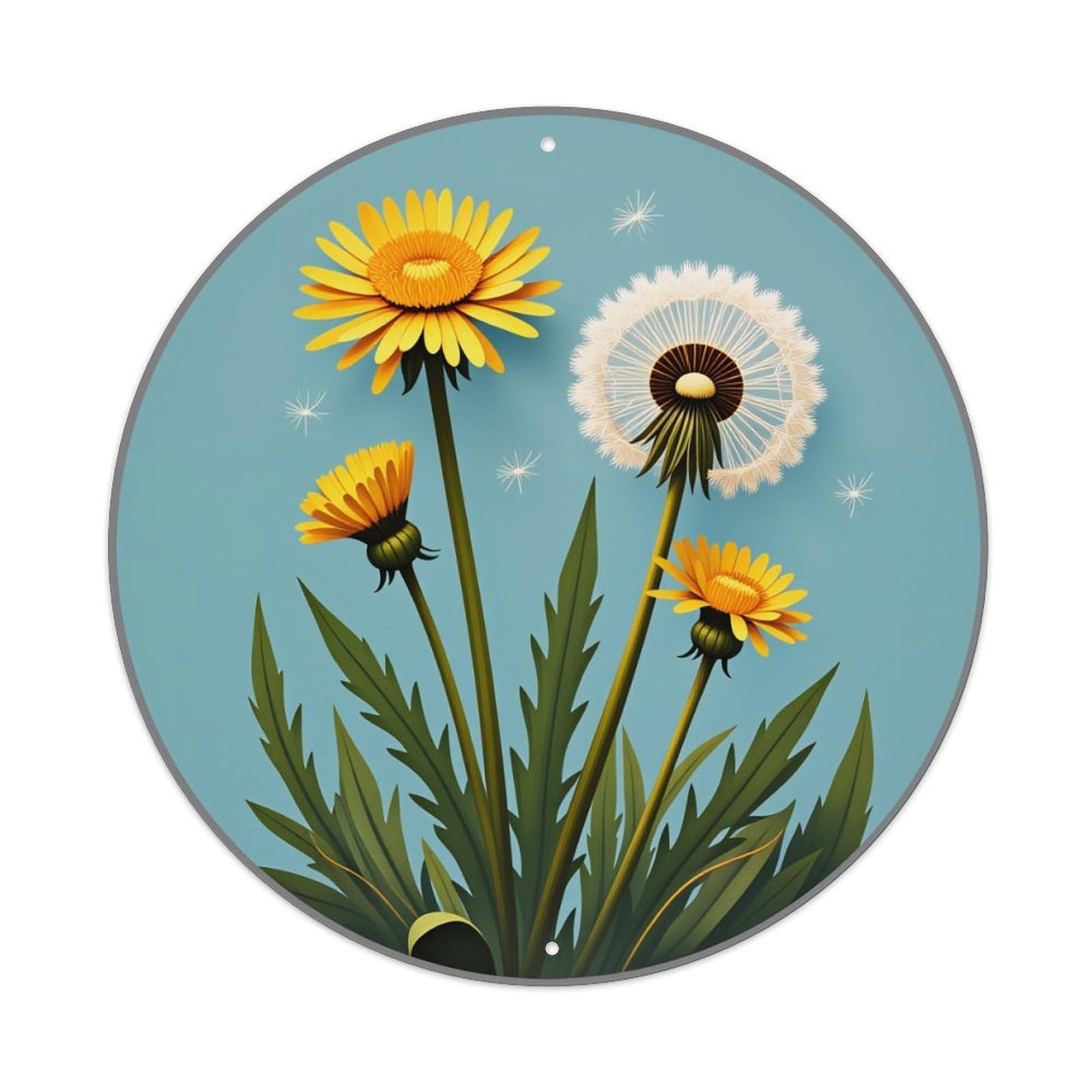 Daisy Dandelion Flower Garden Nature Round Tin Sign Vintage Style Metal Sign Home Bar Garden Wall Plaque Decor Metal Poster 8x8 Inch