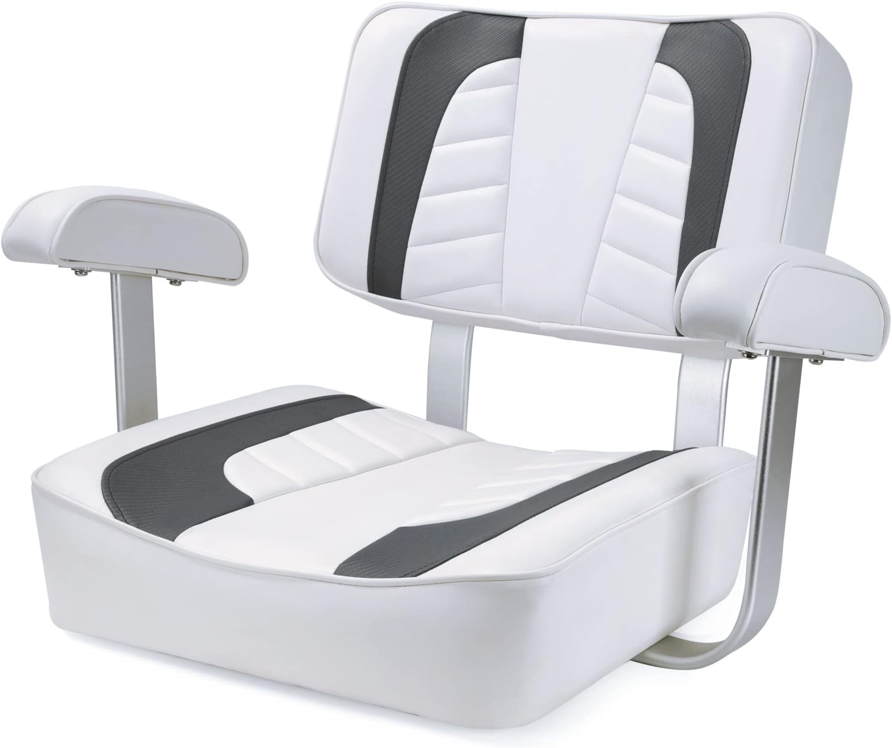 Captain Boat Seat with Arm Rest,Charcoal/White
