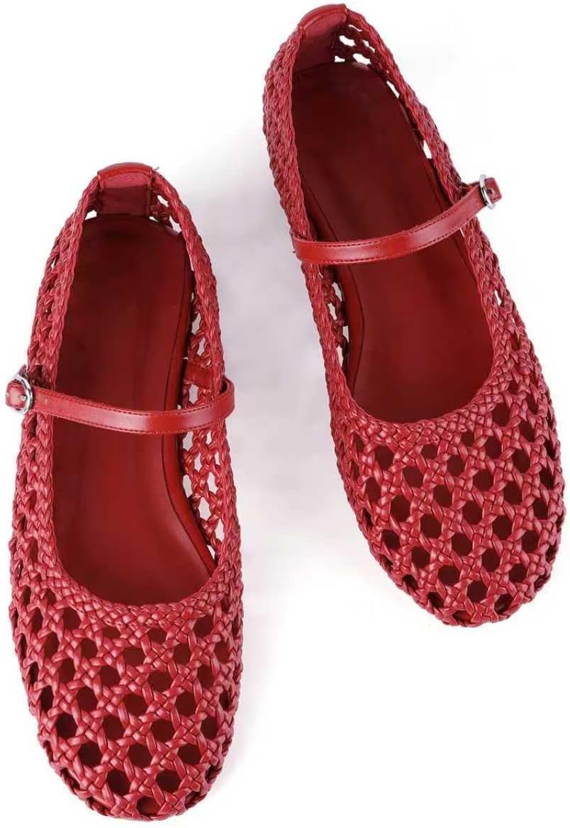 Leopard Mesh Flats for Women Round Toe Mary Jane Ballet Flats Buckle Strap Slip On Casual Breathable Ballerina Shoes - Image 2