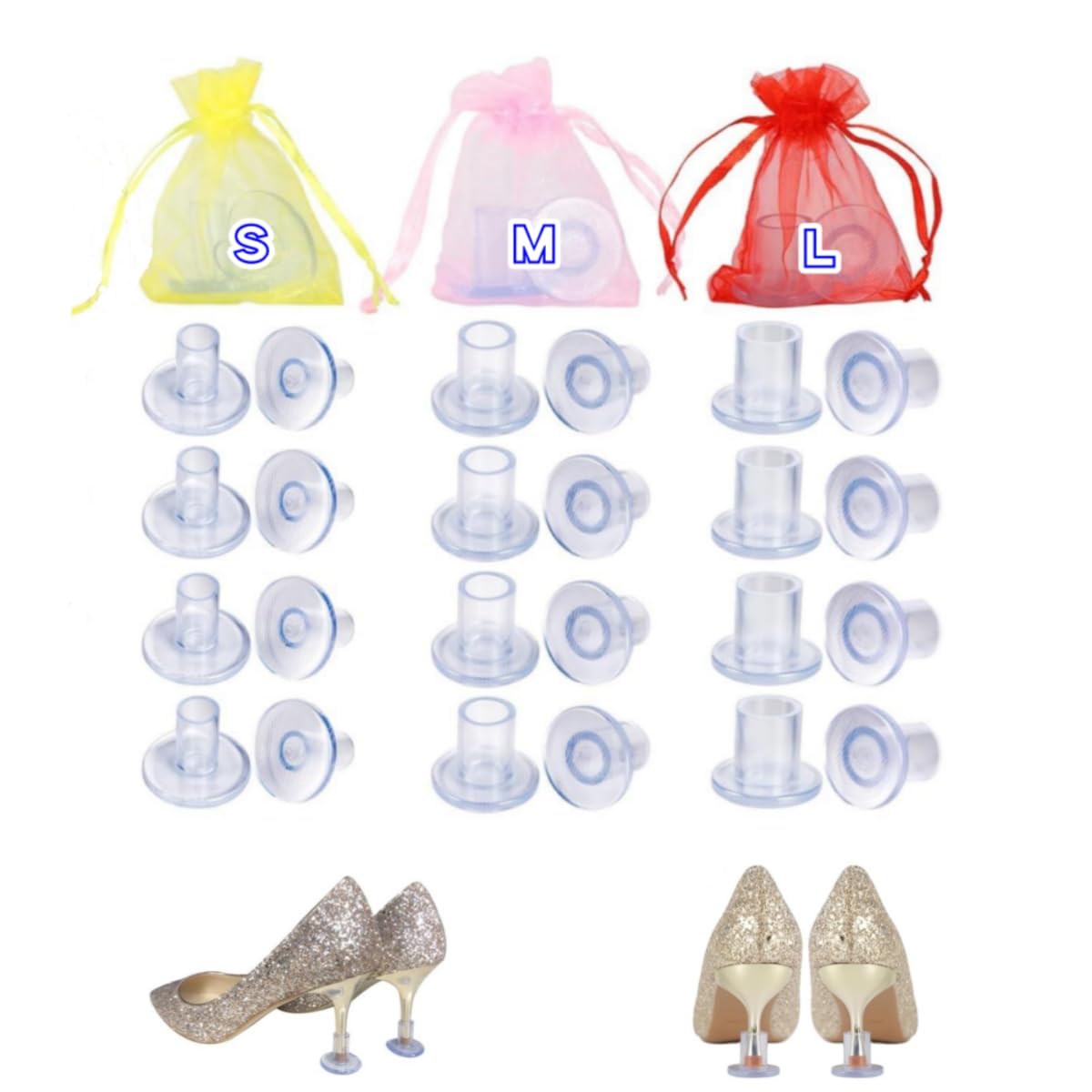 High Heel Stoppers – 12 Pairs 3 Sizes Heel Stoppers for Women Grass Wedding, Clear Heel Protectors for Shoes Walking on Grass and Uneven Floor Heel Grass Stoppers, 24 Count (Pack of 1)