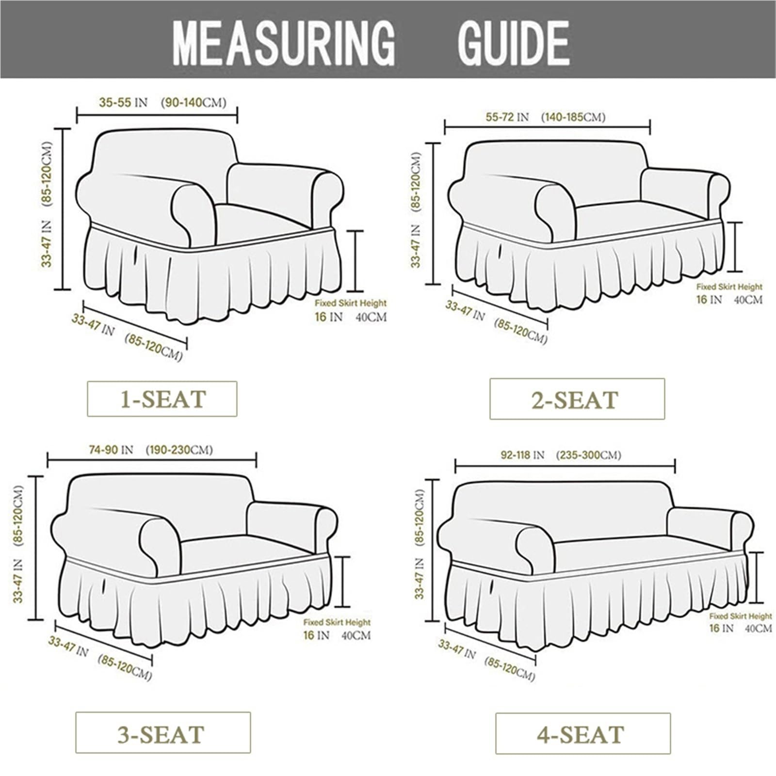 Printed Ruffled Skirt Sofa Covers for Living Room Stretch Couch Cover Furniture Protector Easy Fitted Washable Gonna copertura divano(Color 31,3-seater 190-230cm)