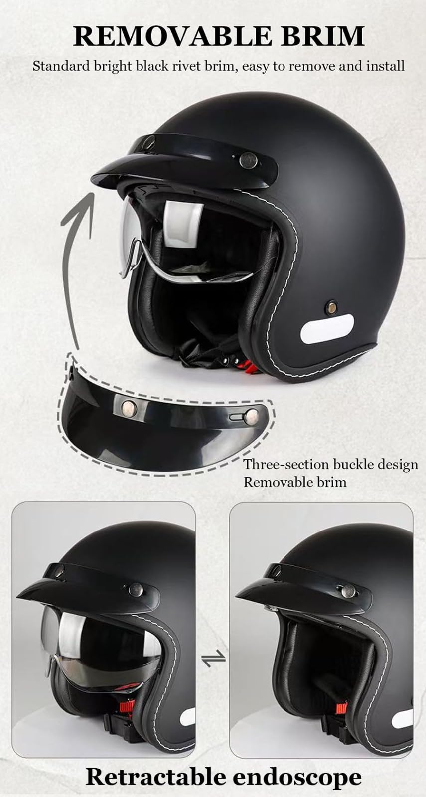 Cascos Half-Helmet Casco Jet Vintage con Visera Solar 3/4 Casco Semi Cubierto Motocicleta Estilo Retro ECEDOT Homologado Cascos Abiertos De Moto para Hombres Y Mujeres