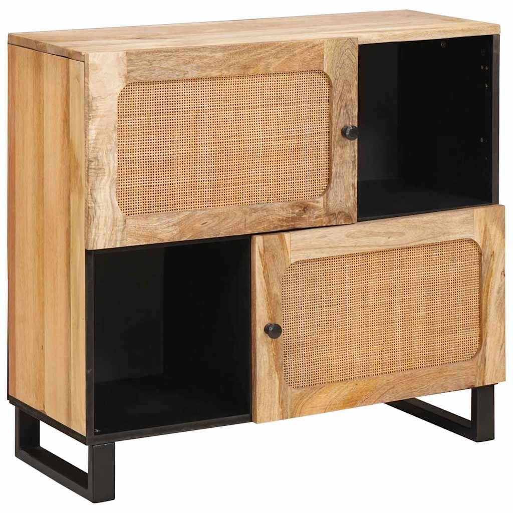 Sideboard aus massivem Mango-Holz Braun 80 x 33 x 75 cm mit 2 Scharniertüren, vielseitiges Wohnzimmer Möbel, Stauraum für Medien, HiFi, DVD, Blu-ray, Gaming Zubehör