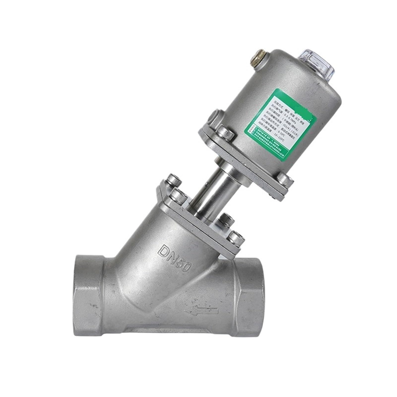 Vanne à siège pneumatique DN50 en acier inoxydable à simple effet 16 Bar
