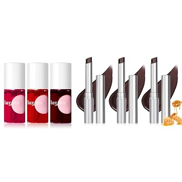bayfree 3 PCS Lip Tint Stain Set + 3PCS All Black Sheer Universal Flattering Tinted Lip Balm, All-Day Hydrating & Nourishing