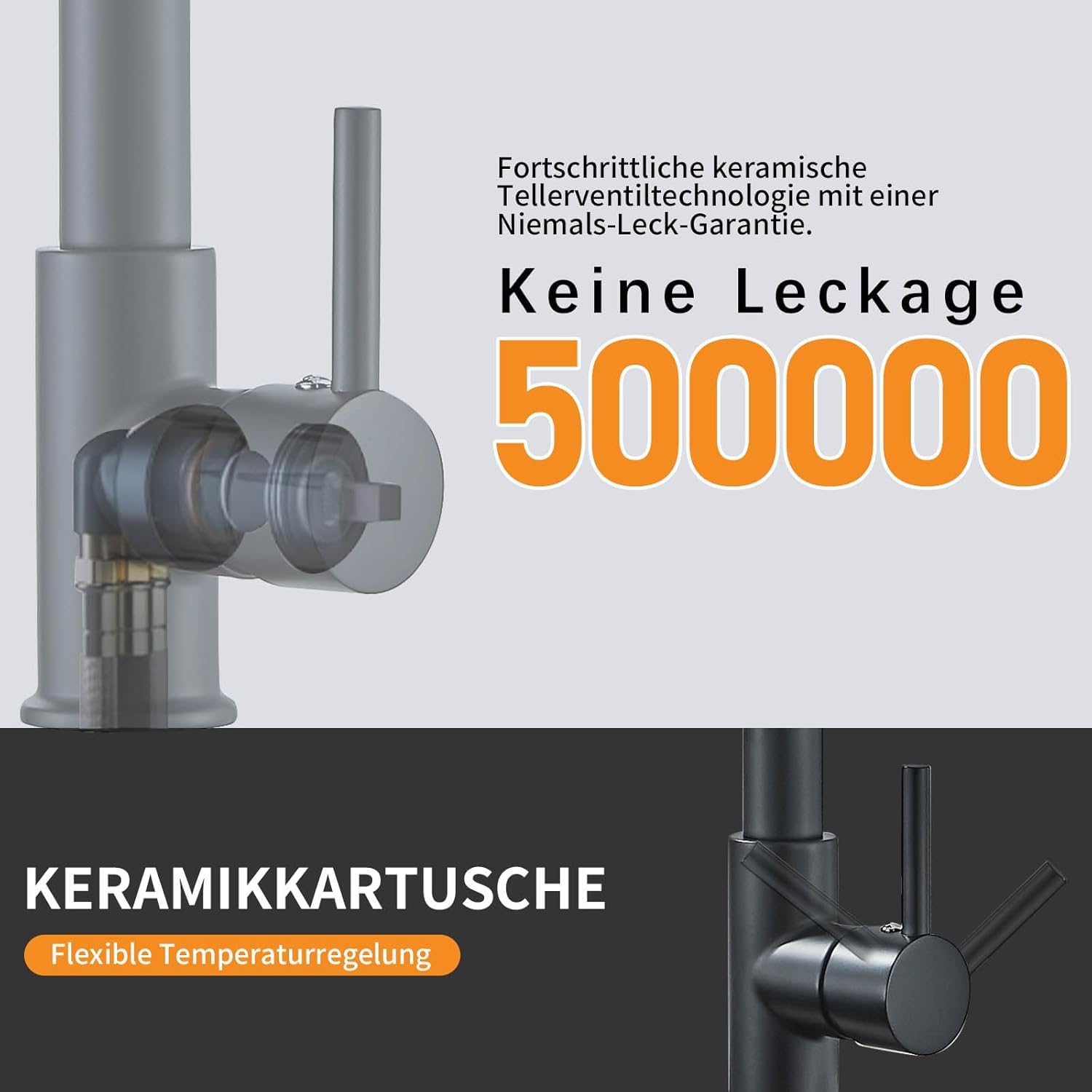 Niederdruck Armatur Küche Schwarz Wasserhahn Küche, 3 Wege Wasserhahn mit Ausziehbar Brause, 360° Drehbar mit 2 Sprühfunktionen, Mischbatterie Küche Edelstahl