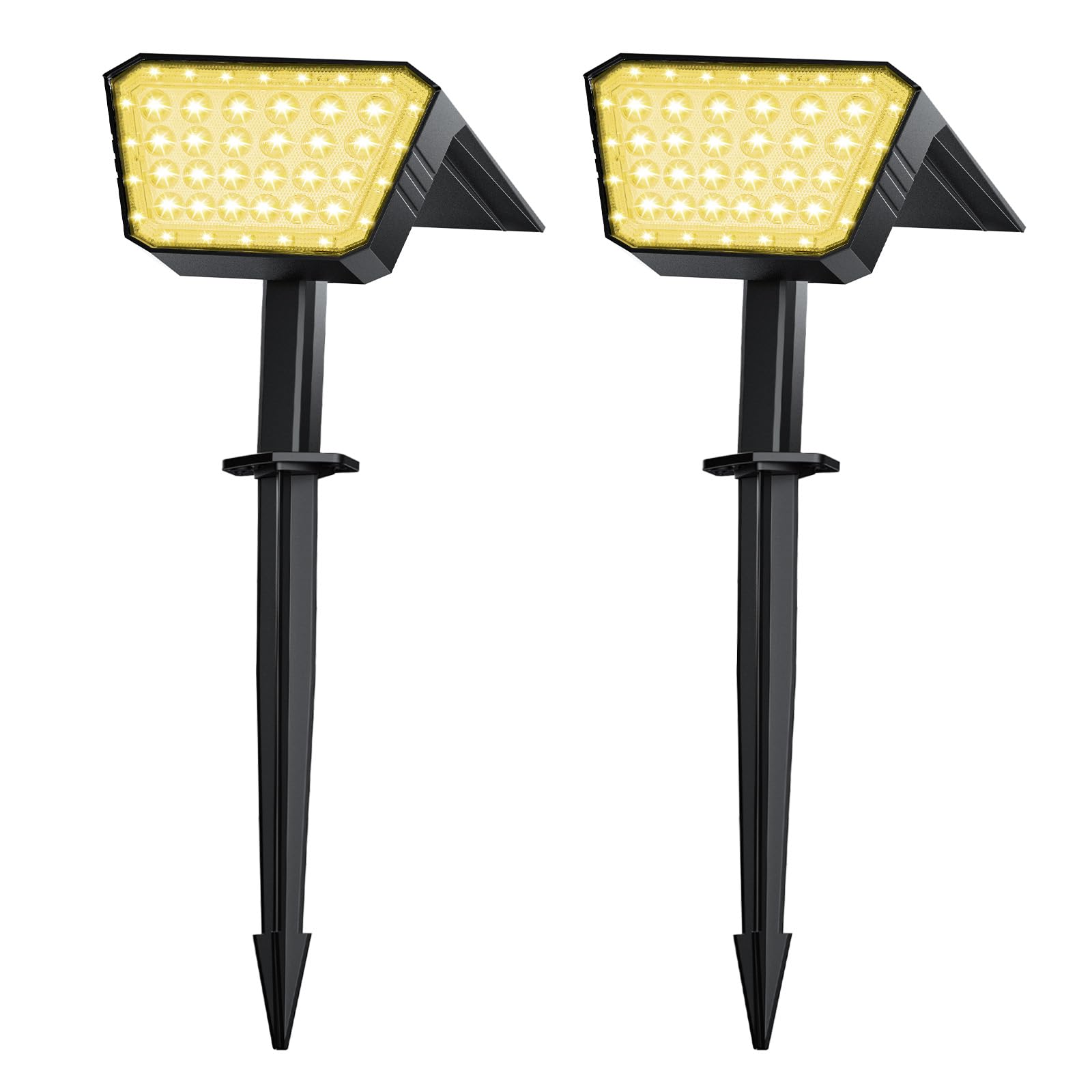 FIFlying Luces Solares LED Exterior Jardin 2 Piezas, 44 LED Focos LED Exterior Solares, 3 Modos Impermeable IP67 Foco Solar para Patio, Caminos, Terraza, Calzada, Piscina, Césped - Blanco Cálido