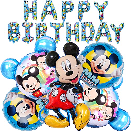 MEZHEN Cumpleaños Decoracion para Mickey Globos para Fiesta Mickey Globos Foil Happy Birthday Banner Fiesta de Cumpleaños Baby Shower Cover