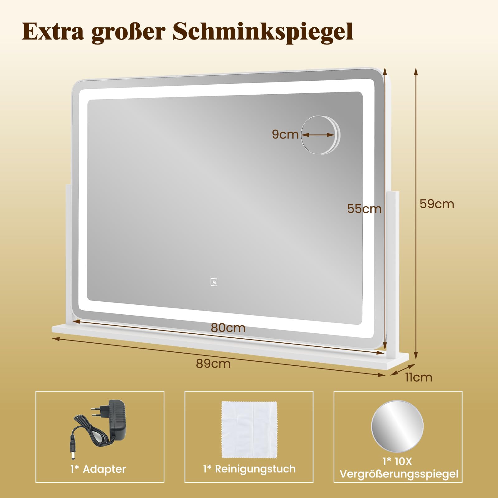 COSTWAY make upspiegel met verlichting, grote 10x vergroting, 3