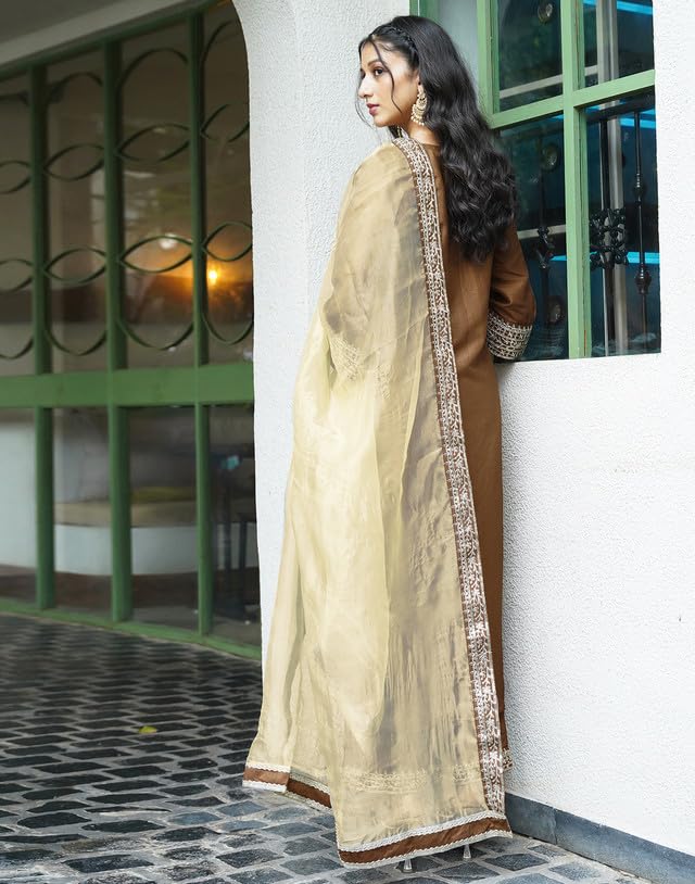 Image of SKYLEE Women's Embroidery Silk Blend Straight Kurta Set with Dupatta