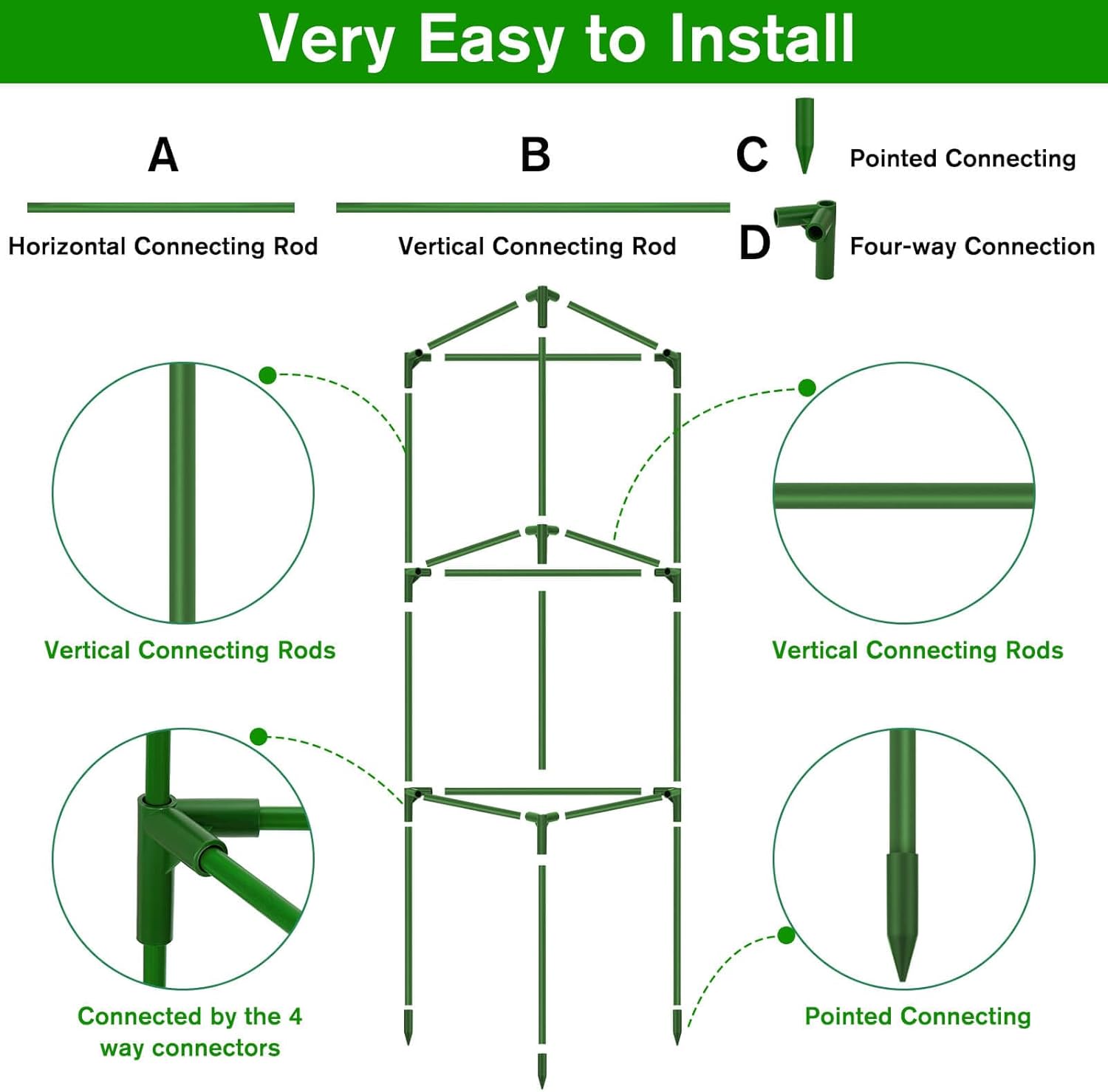 8 Pack Tomato Cages for Garden, Tomato Cage Trellis, Garden Cage Heavy Duty Tomato Stake Support, Gardens Stakes Plant Cage for Pots Plants Vegetables