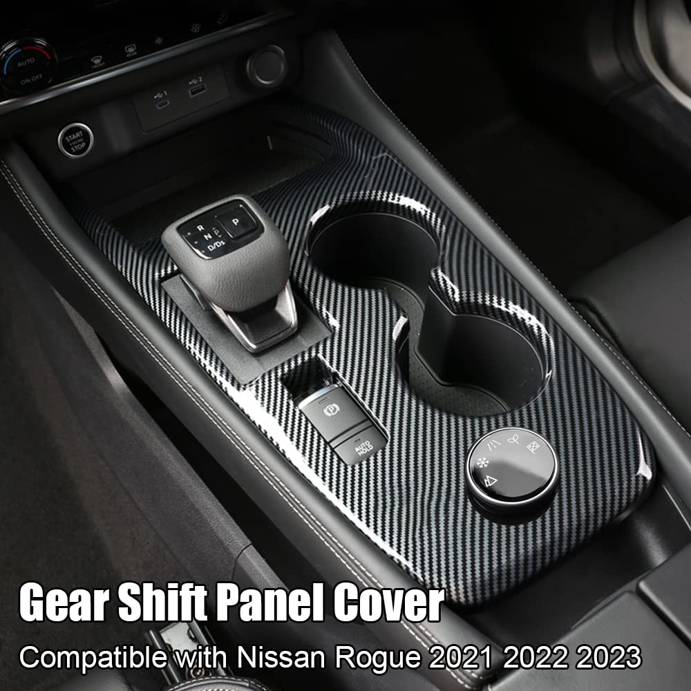 XITER Carbon Fibre Style Car Gear Shift Knob Console Panel Cover Central Consoles Shift Boots Knobs Frame Interior Trim for Nissan Rogue 2021 2022 2023 2024 2025-with Media Drive Control Knob