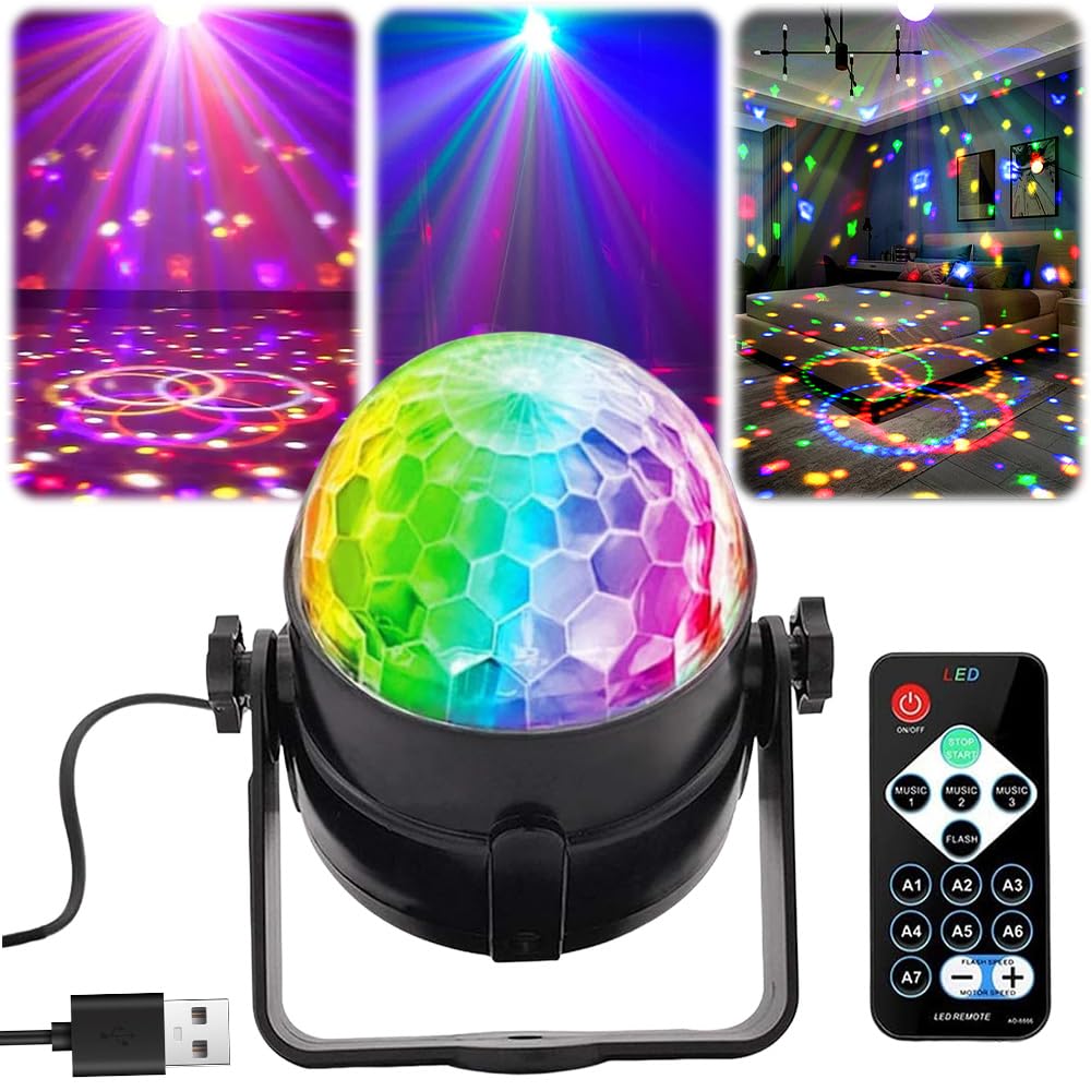Eznaobo A 360° Rotation Sound Ctivated Disco Ball Lights With Remote Control, Usb Powered Strobe Dj Party Light For Kids Xmas Birthday Parties, Dance Karaoke Decorating