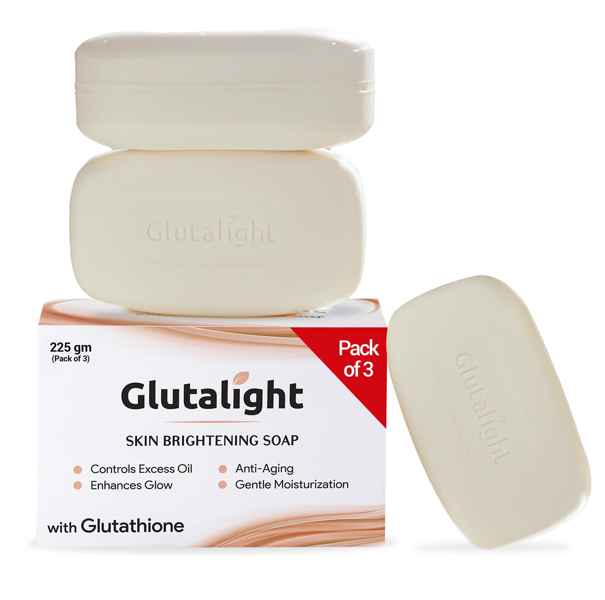 Glutalight Soap | Glutathione | Fades Dark Spots & Hyperpigmentation | Tan Removal Soap For Women & Men | Bathing Soap | Helps Control Excess Oil | Bath Soap Combo Offers |For Radiant Glow - Pack of 3