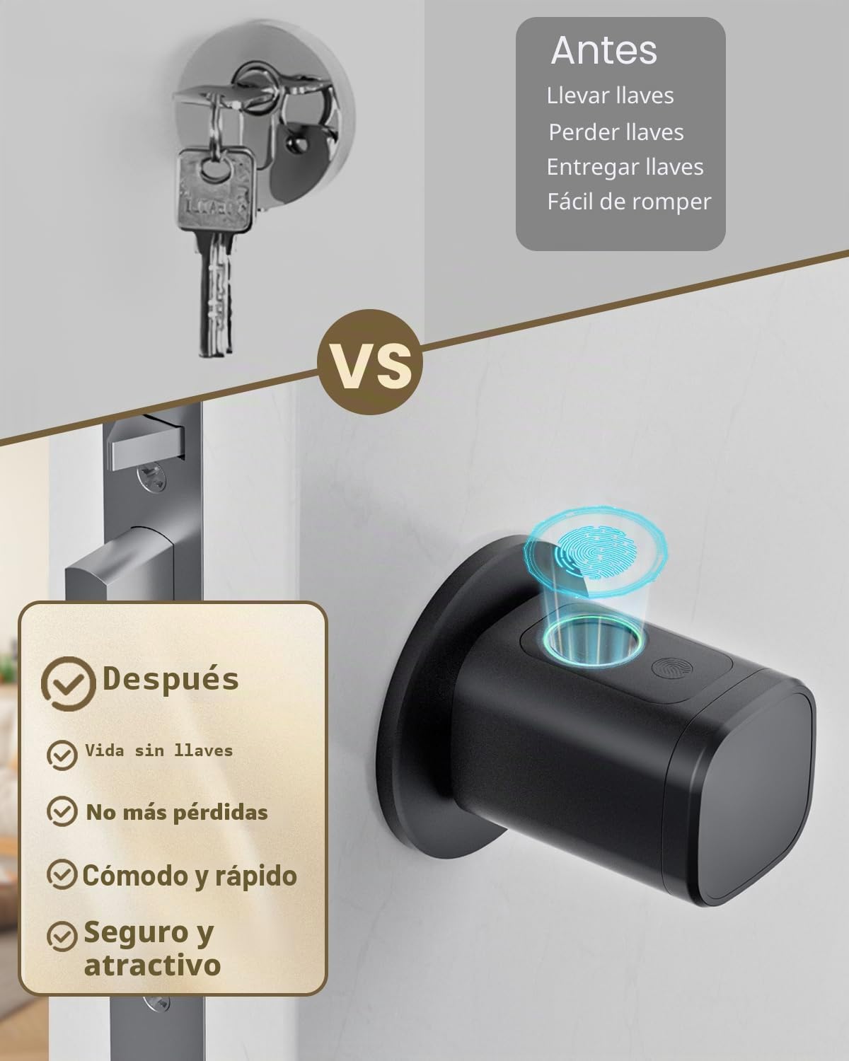 Gateway+Cerradura Inteligente 60mm-90mm con Huella Digital Contraseña | Cerradura de Seguridad: acceso con tarjeta y ajuste flexible; acceso simple para familia e invitados.
