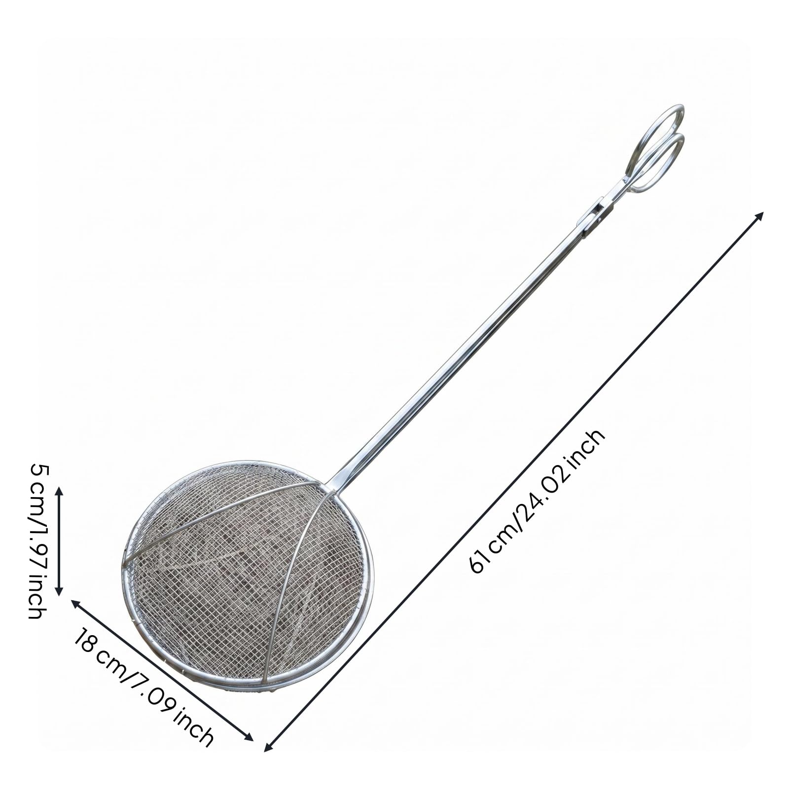 predolo Épuisette de Pêche Extérieure Épuisette Filet Métallique Panier Circulaire Maille Fine INOX Manche Long Prise Confortable Crevettes Poissons Adaptée aux Ports Lacs, 60 Cm