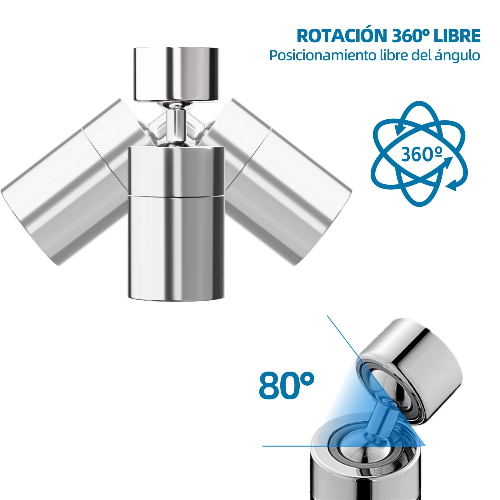 Esufeir 360 Giratorio Aireador Grifo Cocina FM22/M24 con Adaptador,Extension Difusor Atomizador Fregadero,Boquilla Cabezal Filtro Extensor Grifo Lavabo,Alargador Alcachofa Dosificador Acople Ducha - 3