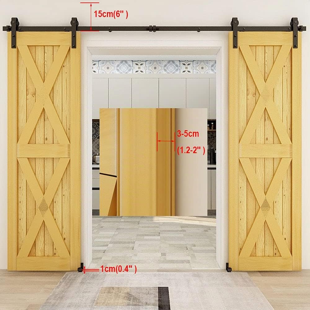 CCJH 200CM / 6.6FT Herraje Para Puerta Corredera Kit de granero Accesorio de armario con rodillo de riel para puerta doble