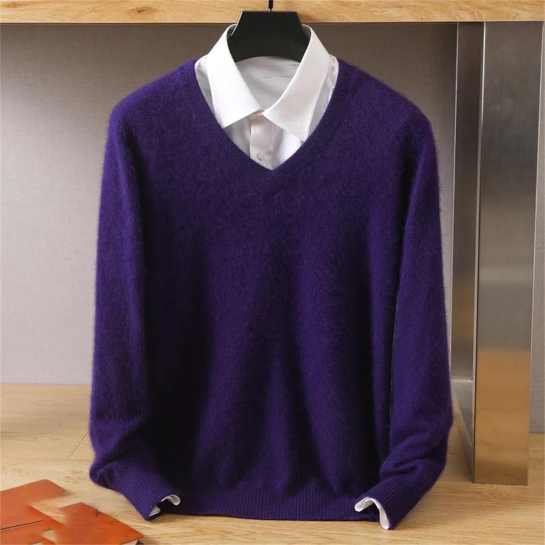 Jersey de punto de manga larga para hombre, 100 % cachemira, cuello en V, talla grande