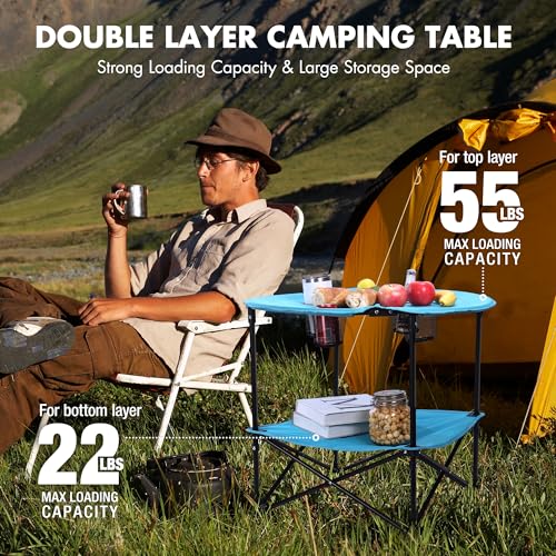 VILLEY Mesa de Camping Plegable Redonda de Doble Capa con Bolsa de Transporte miniatura 5