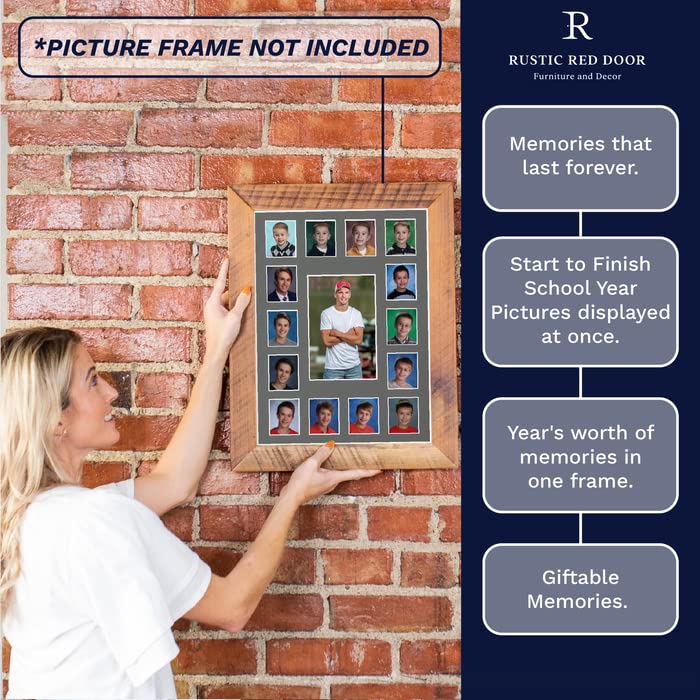 Image of Rustic Red Door Co. RRD Class of 2038 Photo Mat (11 inch x 14 inch) - Collage Frame for School Pictures Pre-K to 12 - Grey Mat for 15 Photos (No Frame)