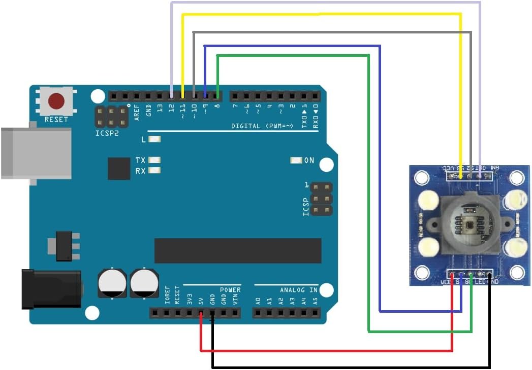 TCS230 TCS3200 Color Sensor Module pinout table and image