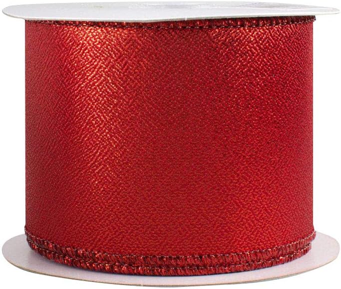 Red Striped Wired Christmas Ribbon - 2 1/2" x 25 Yards, Red White Candy Cane Swirls, Garland, Gifts, Wrapping, Wreaths, Bows, Valentine's Day